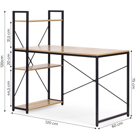 Biurko komputerowe szkolne 120x60 cm regał z 3 półkami loft jasny dąb ModernHome ModernHome