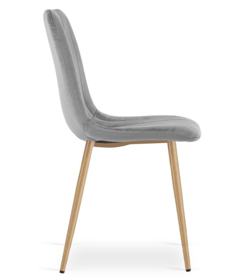 Krzesło LAVA - jasny szary aksamit / nogi kolor drewna x 2