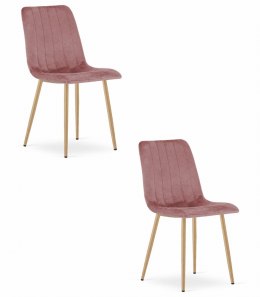 Krzesło LAVA - różowy aksamit / nogi kolor drewna x 2