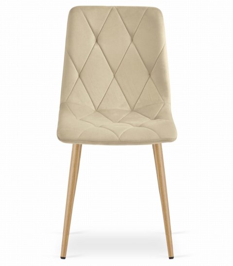 Krzesło LIBRA - jasny beż aksamit / nogi kolor drewna x 4