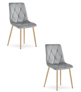 Krzesło LIBRA - jasny szary aksamit / nogi kolor drewna x 2