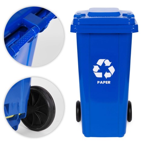 Zestaw 3 koszy na śmieci pojemniki 3x120L niebieski zielony żółty makulatura szkło plastik gumowe koła MULTISTORE