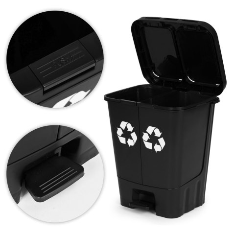 Kosz na śmieci 40L dwukomorowy pojemnik podwójny do odpadów zmieszanych segregacji czarny MULTISTORE