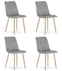 Krzesło LAVA - jasny szary aksamit / nogi kolor drewna x 4