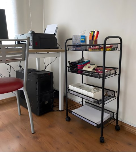 Metalowy regał mobliny łazienkowy z 4 półkami kółka czarny ModernHome ModernHome