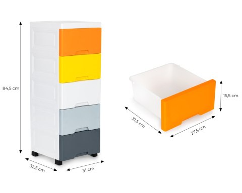 Regał z 5 wysuwanymi szufladami nogi z kółkami ModernHome ModernHome