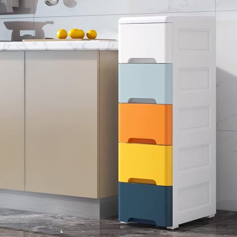 Regał z 5 wysuwanymi szufladami nogi z kółkami ModernHome ModernHome