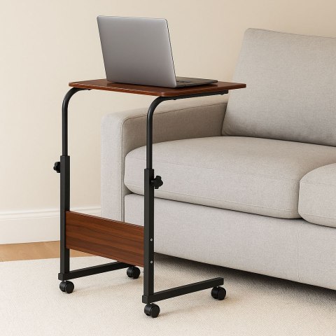 Stolik pod laptopa z kółkami biurko dostawiane do fotela kanapy ciemny brąz ModernHome ModernHome