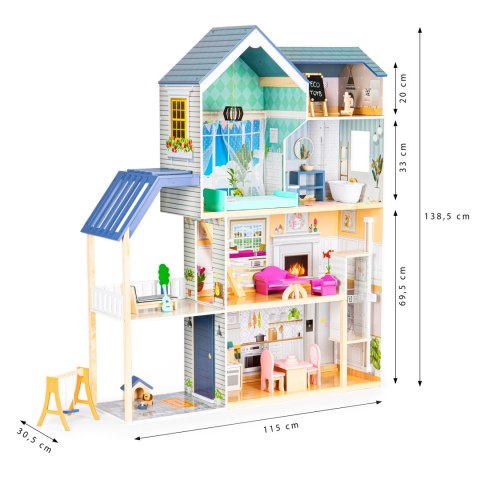 Domek dla lalek duży drewniany 138 cm Rezydencja Maya 28 elementow ECOTOYS ECOTOYS