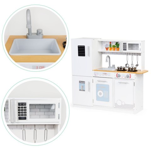 Drewniana kuchnia dla dzieci światło led + garnki ECOTOYS ECOTOYS