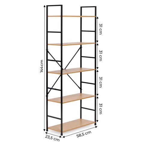 Regał drewniany szeroki nowoczesny LOFT 5 półek ModernHome ModernHome