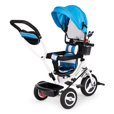 Rower trójkołowy obracany daszek wytrzymałe gumowe koła niebieski ECOTOYS ECOTOYS