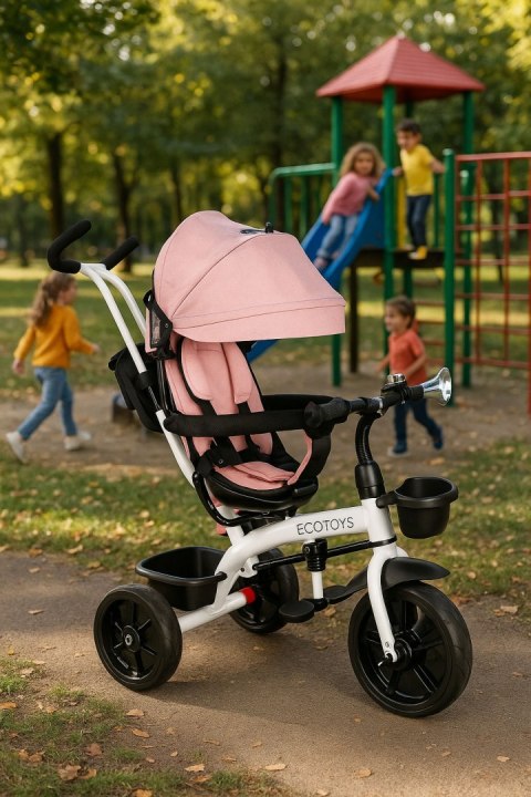 Rowerek trójkołowy spacerówka obracany fotelik 360* różowy ECOTOYS ECOTOYS