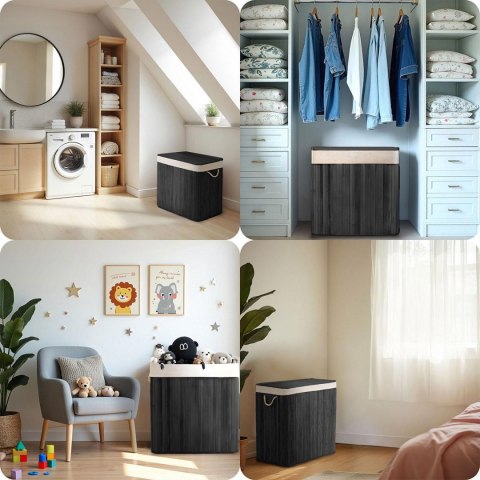 Bambusowy kosz na pranie bieliznę z pokrywą 100 l Massido