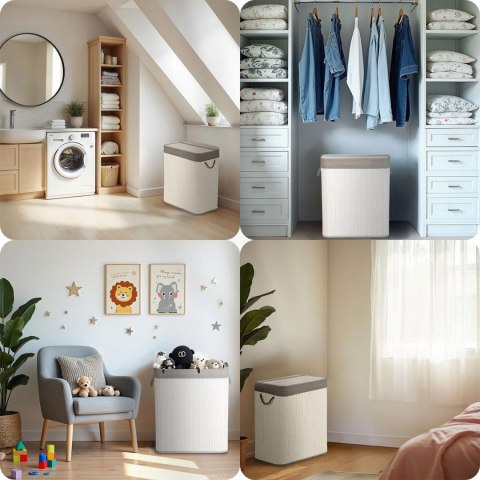 Bambusowy kosz na pranie bieliznę z pokrywą 100 l Massido