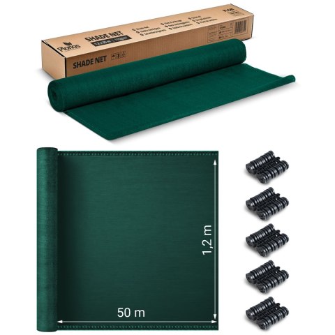 Siatka cieniująca 1,2x50m 110g/m2 + 50 zacisków zielona