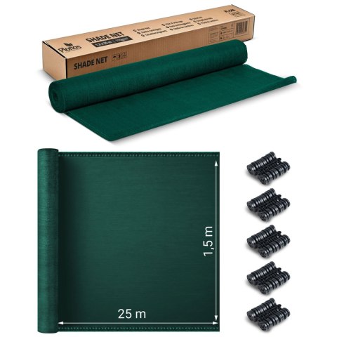 Siatka cieniująca 1,5x25m 110 g/m2 + 50 zacisków zielona
