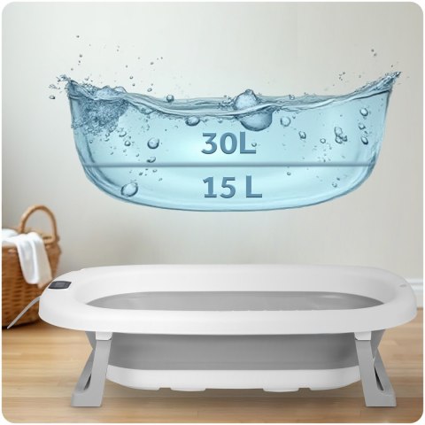 Wanienka składana dla dzieci, niemowląt ze stelażem, termometrem i wkładką Ricokids RK-287 biało-szara