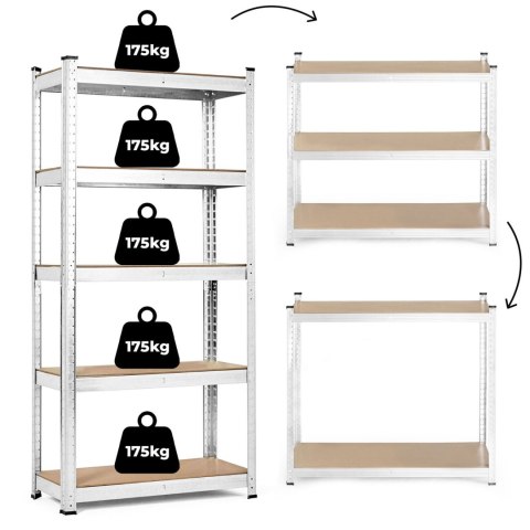Regał magazynowy 180x90x40 cm stal galwanizowana 5 półek 875 kg ModernHome ModernHome