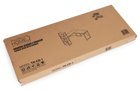 Biurko narożne z regałem 4 półki komputerowe czarne loftowe ModernHome ModernHome