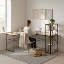 Biurko narożne z regałem 4 półki komputerowe jasny dąb loftowe ModernHome ModernHome