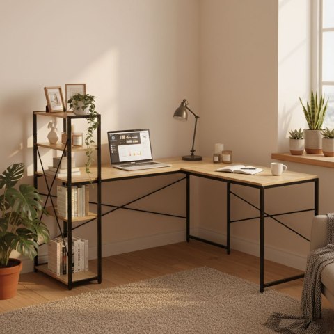 Biurko narożne z regałem 4 półki komputerowe jasny dąb loftowe ModernHome ModernHome