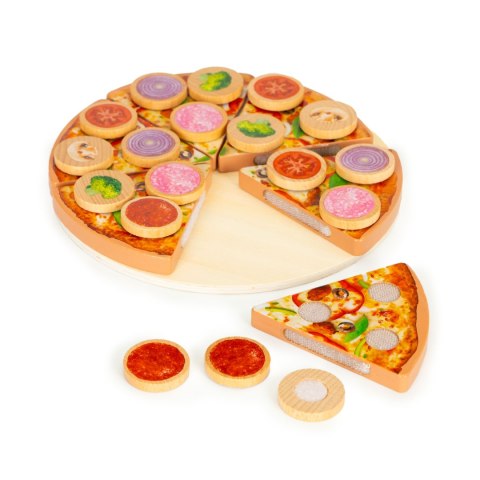Drewniana pizza do krojenia na rzepy dla dzieci 27 elementów ECOTOYS ECOTOYS