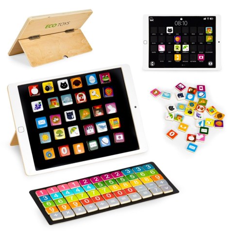 Drewniany tablet edukacyjny tablica magnetyczna kredowa ECOTOYS ECOTOYS