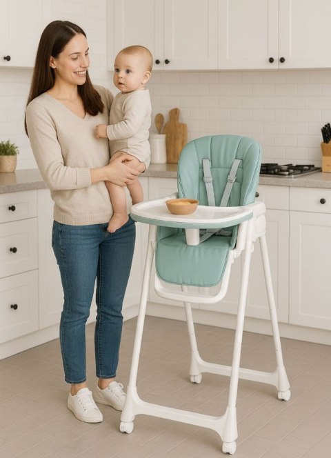 Krzesełko fotelik do karmienia regulacja wysokości ekoskóra pasy podwójna tacka ECOTOYS ECOTOYS