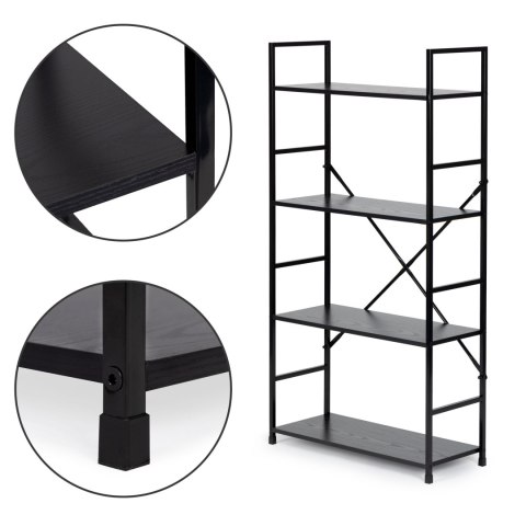 Regał drewniany szeroki 4 półki nowoczesny LOFT czarny ModernHome ModernHome