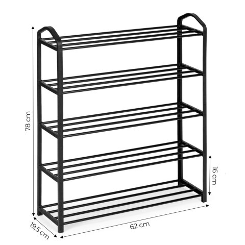 Regał na buty metalowy 5 półek 15 par butów czarny ModernHome ModernHome