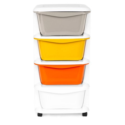 Regał z 4 wysuwanymi szufladami nogi z kółkami ModernHome