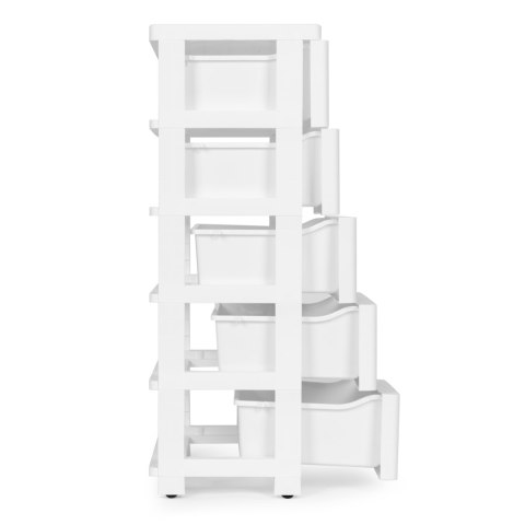 Regał z 5 wysuwanymi szufladami nogi z kółkami biały ModernHome ModernHome