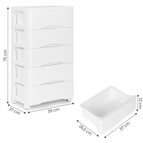 Regał z 5 wysuwanymi szufladami nogi z kółkami biały ModernHome ModernHome