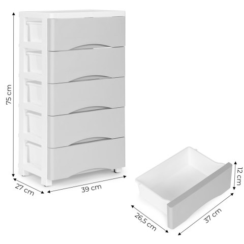 Regał z 5 wysuwanymi szufladami nogi z kółkami szary ModernHome ModernHome