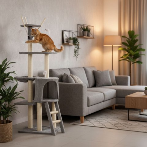 Drapak dla kota legowisko słupek wieża do drapania domek 134 cm szary Petsi PETSI