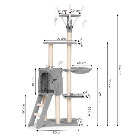 Drapak dla kota legowisko słupek wieża do drapania domek 134 cm szary Petsi PETSI