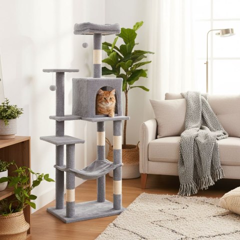 Drapak dla kota legowisko słupek wieża do drapania domek 146 cm szary Petsi PETSI
