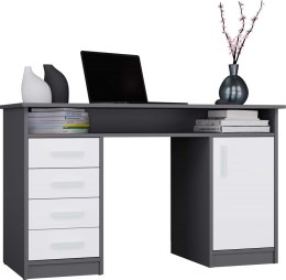 BIURKO ADA ANTRACYT BIAŁY 125 Cm 4 Szuflady Szafka Półki Do Biura Pokoju Na Laptop