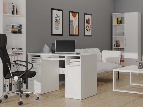 BIURKO DELTA BIAŁE 120 Cm 3 Szuflady Szafka Półki Do Biura Pokoju Na Laptop