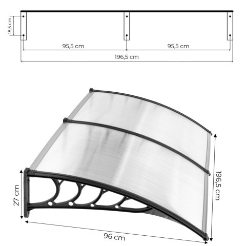 Daszek nad drzwi 200x100 cm zadaszenie osłona poliwęglan podwójny MultiGarden MultiGarden