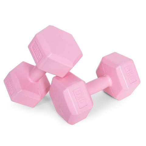 Hantle sześciokątne zestaw 2x4 kg ciężarki do ćwiczeń obciążniki fitness różowe ModernHome ModernHome