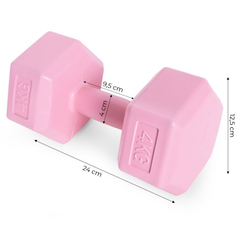 Hantle sześciokątne zestaw 2x4 kg ciężarki do ćwiczeń obciążniki fitness różowe ModernHome ModernHome