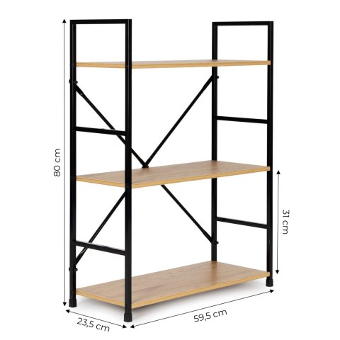 Regał drewniany metalowa rama szeroki LOFT 3 półki ModernHome ModernHome