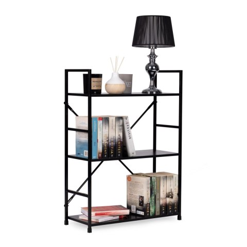 Regał drewniany metalowa rama szeroki LOFT 3 półki czarny ModernHome ModernHome