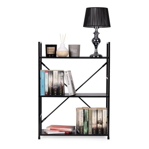 Regał drewniany metalowa rama szeroki LOFT 3 półki czarny ModernHome ModernHome
