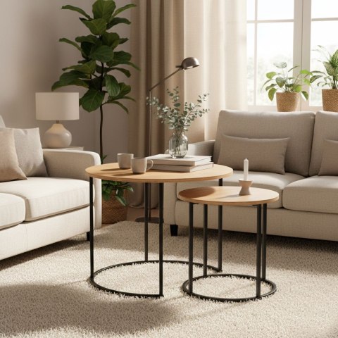 Zestaw stolików kawowych 2 szt. okrągłe jasny dąb loftowe ModernHome ModernHome