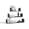 Półka Wisząca MOBI 3P Komplet 3x - Nowoczesne Półki Ścienne ANTRACYT