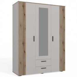 SZAFA AVA 150 CM LUSTRO 2 SZUFLADY RYFLOWANY FRONT DĄB EVOKE KASZMIR BEŻ