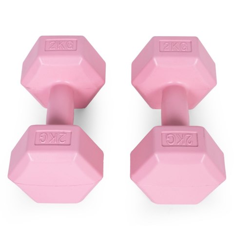 Hantle sześciokątne zestaw 2x2 kg ciężarki do ćwiczeń obciążniki fitness różowe ModernHome ModernHome
